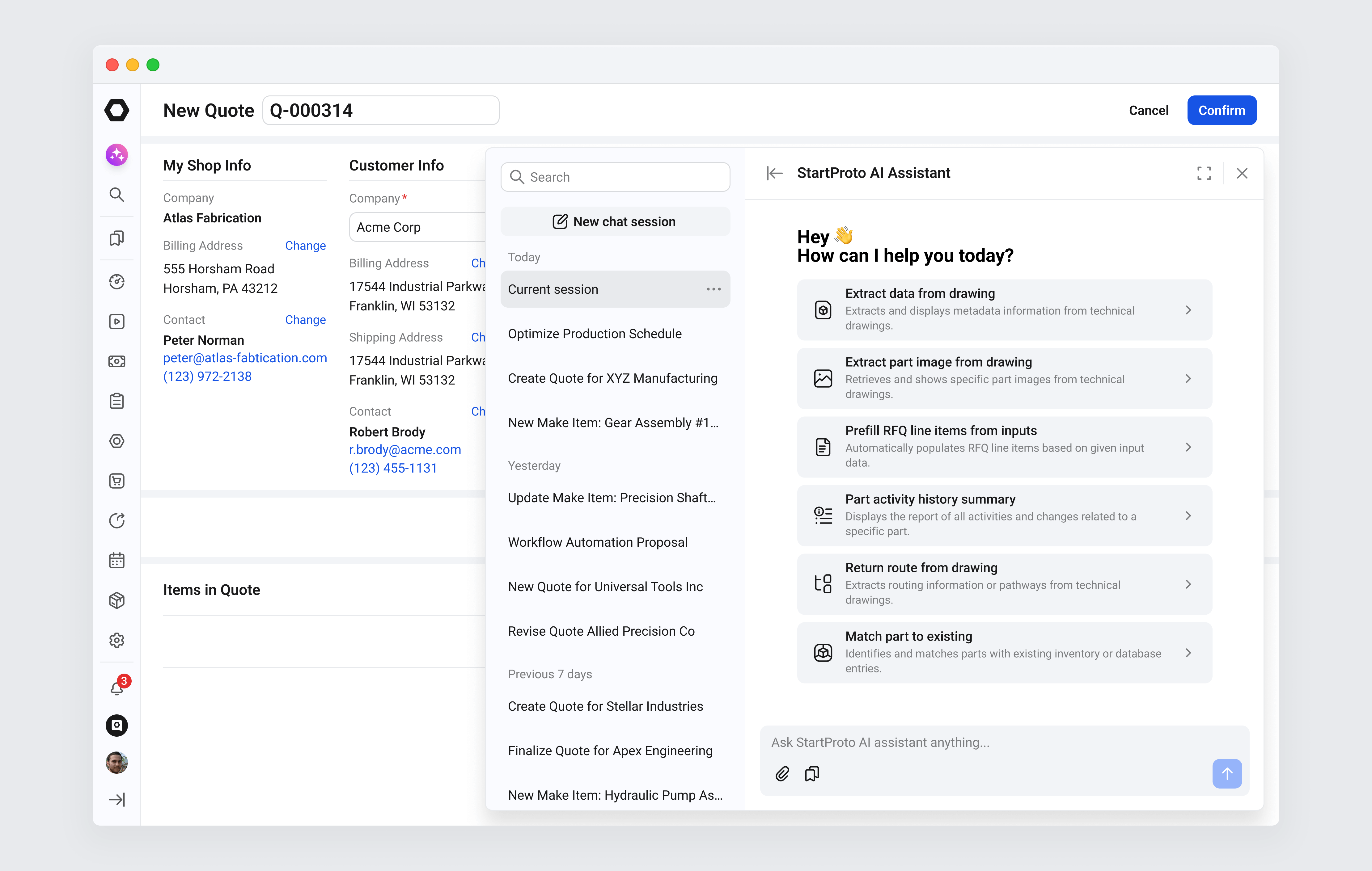 A quote with internal and customer messaging built in, keeping pricing discussions on the platform instead of email.