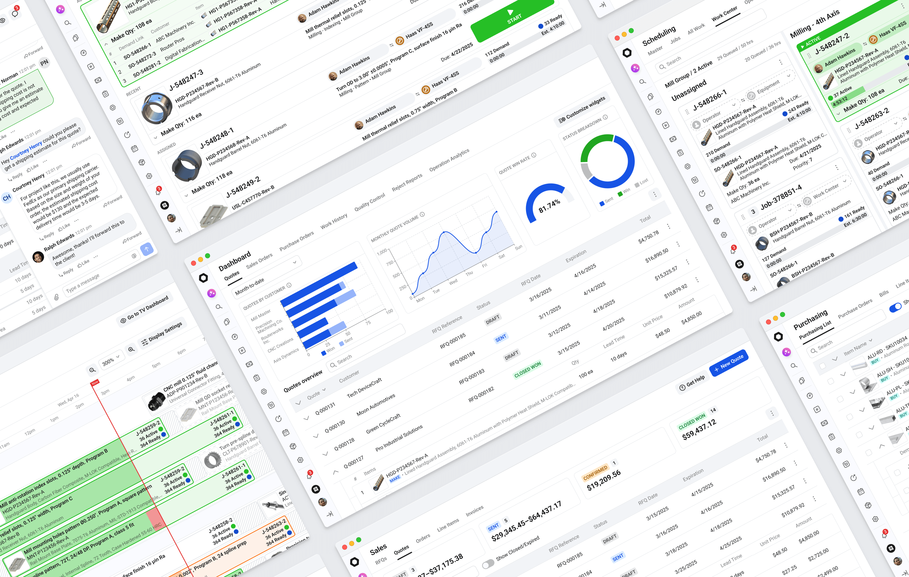 The redesigned ERP unifying quoting, scheduling, purchasing, and customer communication in one consistent system.