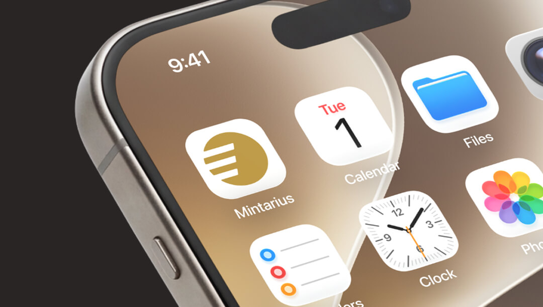 Gold Mintarius app icon on an iPhone home screen