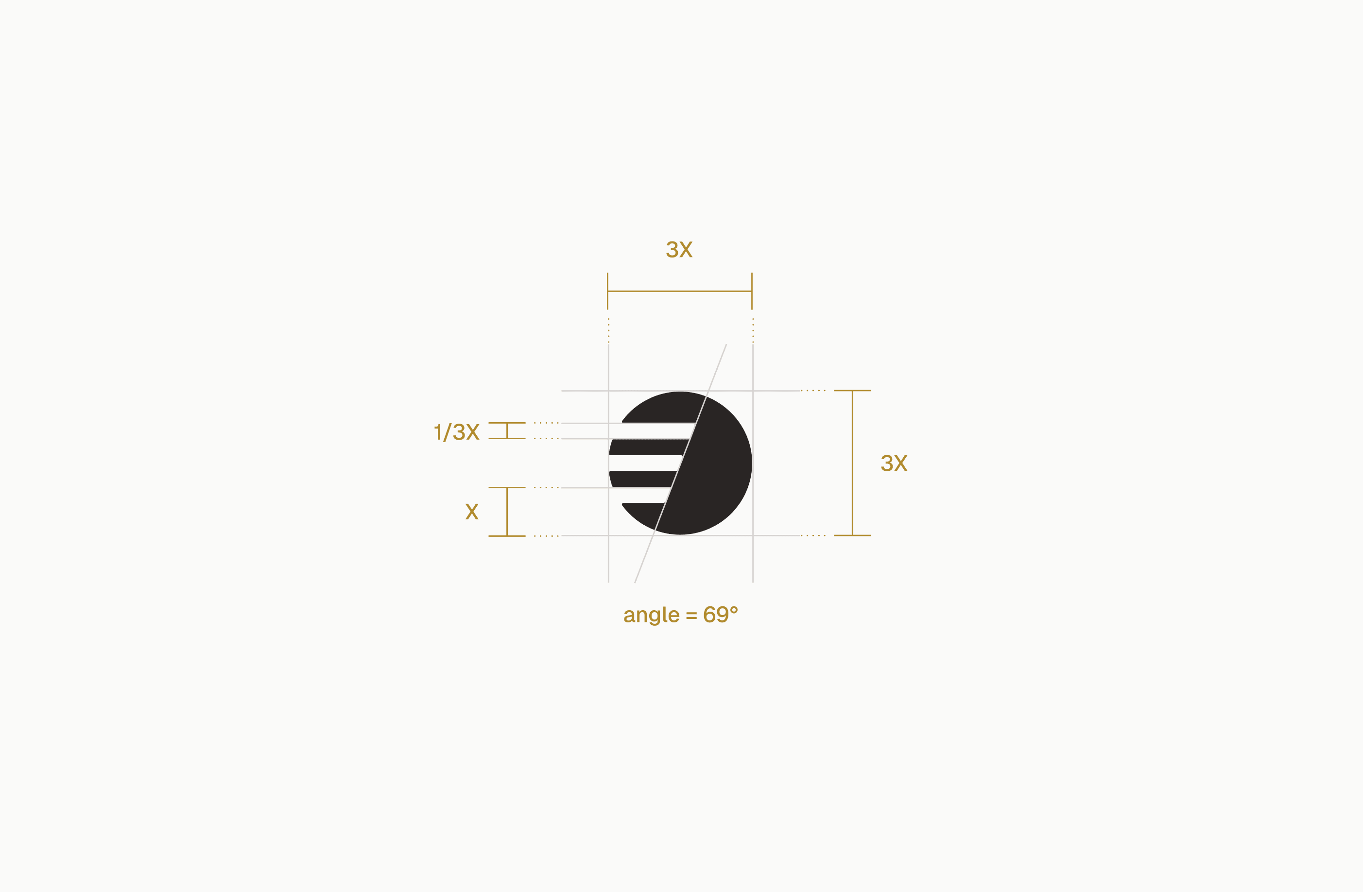 Mintarius logo construction diagram showing proportions — the mark built on coin geometry for a precious metals brand identity