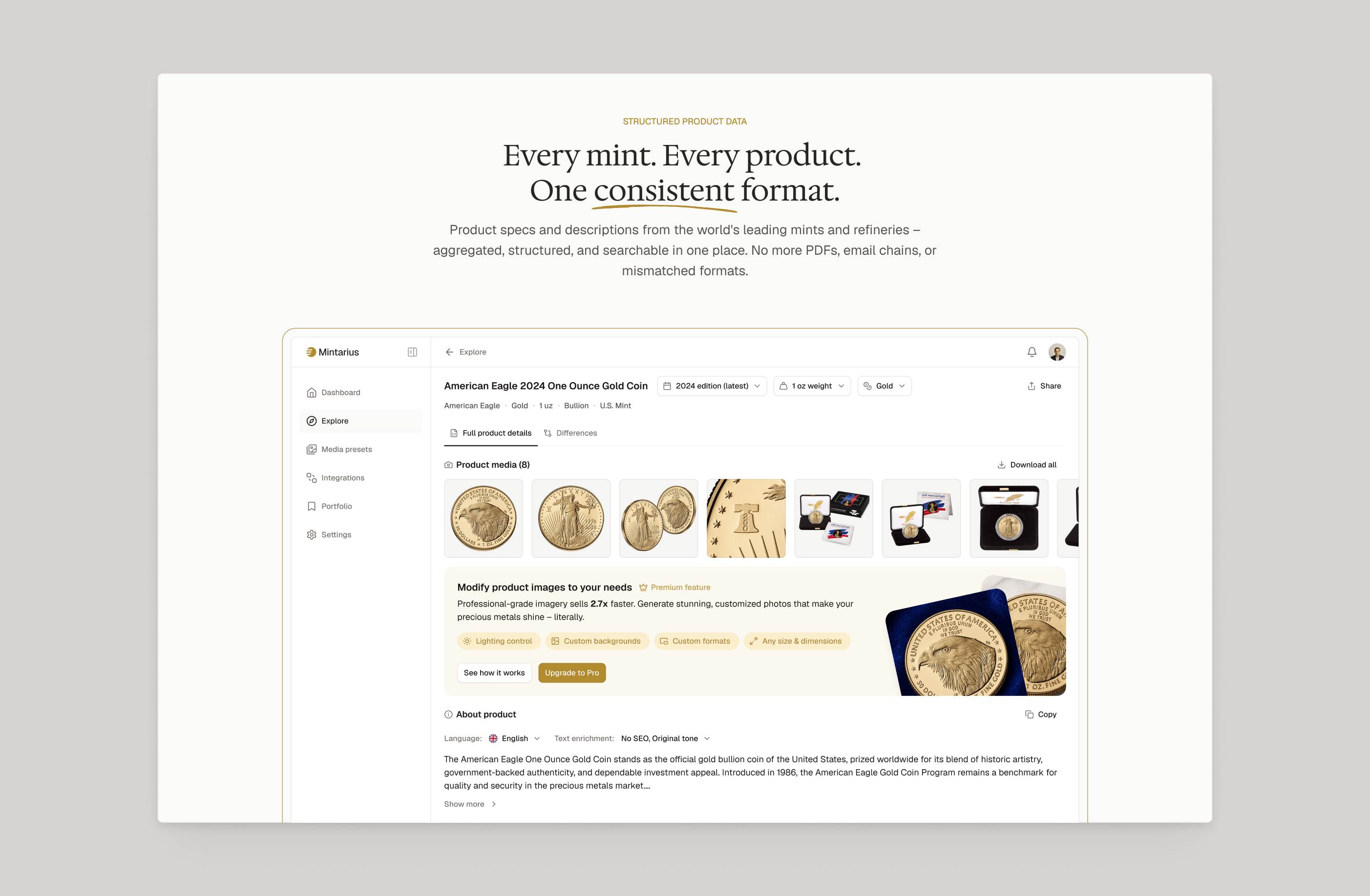 Product detail page — brand identity and interface design sharing one visual system