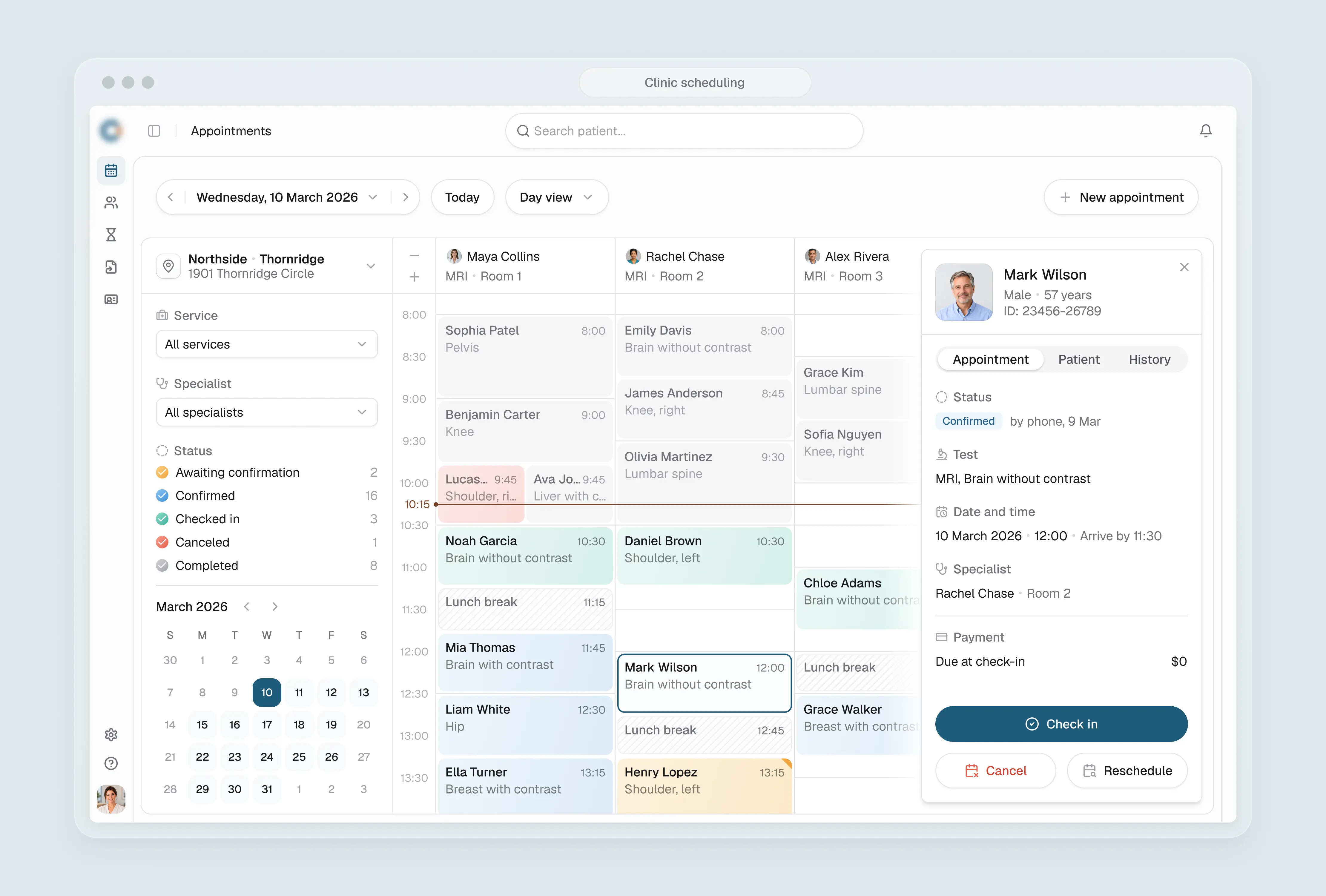 Appointment scheduling and patient management interface for an outpatient clinic network