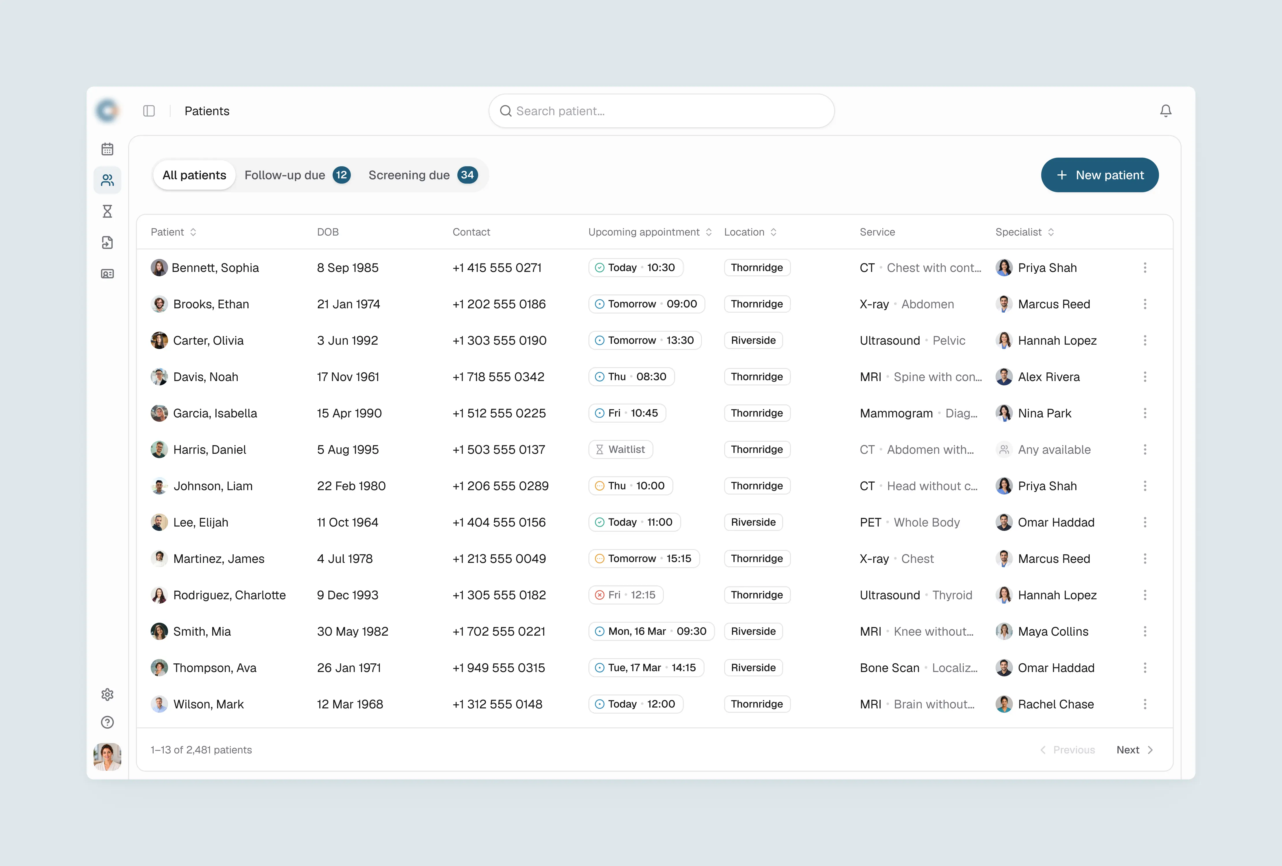 Patient directory with follow-up, screening and waitlist queues